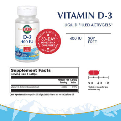 KAL D-3 400 IU Softgels, 100 Count