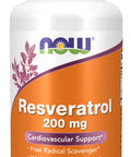 NOW Foods Supplements Natural Resveratrol 200 mg with Red Wine Extract 60 Veg Capsules