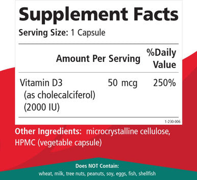 Pure Essence Labs Vitamin D 2000 IU - Best Immune Support for Adults - Organic & Nature Vitamins - Immunity Booster & Dietary Supplements (30 Capsules)