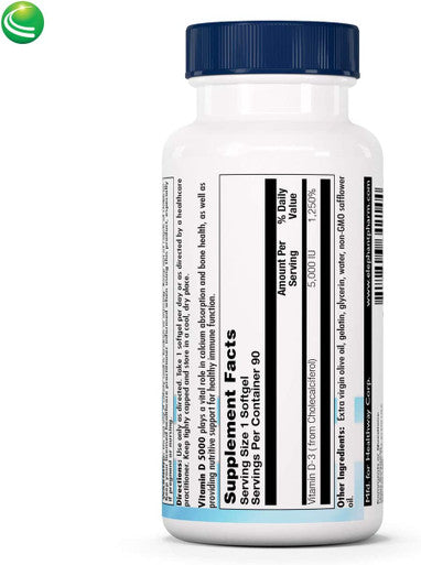 Nutra BioGenesis - Vitamin D 5000 - Vitamin D3 5000 IU to Help Support Calcium Absorption and Immune Function - 90 Softgels