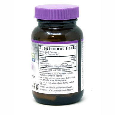 Bluebonnet Nutrition Albion Chelated Magnesium Vegetable Capsule, 200 mg, Stress Relief, Vegan, Non GMO, Gluten Free, Soy Free, Milk Free, Kosher, 60 Vegetable Capsule, 1 Month Supply