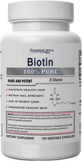 Superior Labs Best Natural Biotin NonGMO Supplement for Luscious Longer Hair and Lashes Stronger Nails Healthy Skin Energy Booster Healthy Weight 5000 mcg 120 Vegetable Caps