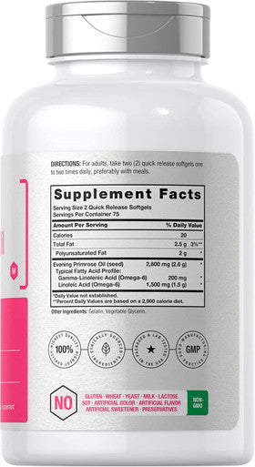 Evening Primrose Oil Capsules 2600mg | 150 Softgels | Hexane and Solvent Free Pills | Cold Pressed Supplement with GLA | Non-GMO, Gluten Free | by Horbaach