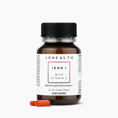 JSHealth Vitamins Iron+ Supplement For Energy Support - Iron Deficiency Pills With Vitamin C And Vitamin B12 - No Nausea Or Constipation - (30 Tablets)