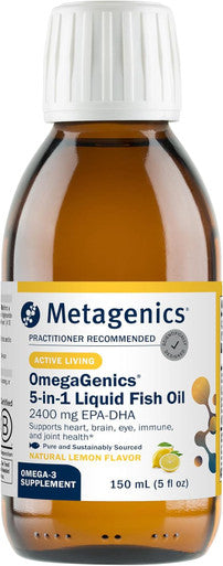 Metagenics OmegaGenics EPA DHA 2400 mg High Potency Liquid Fish Oil Supplement for Heart Health & Immune Support Sustainably Sourced Lemon Flavor Non GMO and Gluten Free 30 Servings