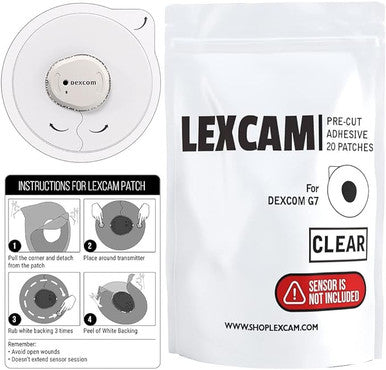 Adhesive Patches Pre-Cut for Dexcom G7, Stelo Pack of 20 Waterproof, Transparent Overpatches for Continuous Glucose Monitoring, Sensor is NOT Included