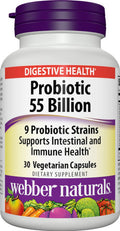 Webber Naturals Probiotic 55 Billion 30 Capsules Supplement for Immune and Digestive Health ShelfStable No Refrigeration Required Non GMO and Gluten Vegetarian