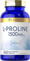 Carlyle L-Proline Free Form 1500mg | 240 Capsules | Non-GMO, Gluten Free Supplement