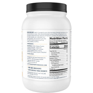 Left Coast Performance Cheesecake Keto Meal Replacement Shake [2lbs] - Low Carb Protein Powder Shake Mix High Fat with MCTs Collagen Peptides and Real USA Cream Cheese