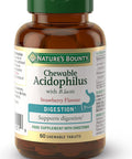 Nature's Bounty Chewable Acidophilus With B. Lactis Strawberry Flavour Tablets - Pack Of 60 Chewable Tablets - 1 Billion Active Cultures Per Tablet - Suitable For Vegetarians And Vegans