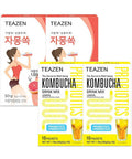 Teazen 2 Flavor 40 stick Variety Pack Pink Grapefruit Hibiscus and Green Tea Powdered Drink Mix (20 Sticks 3.52oz) and Kombucha Lemon Flavor Powdered Drink Mix (20 Sticks 3.52oz)
