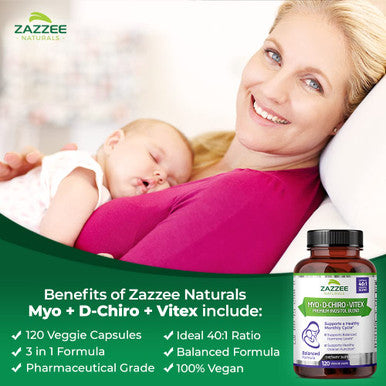 Zazzee Myo-Inositol + D-Chiro + Vitex, 120 Vegan Capsules, Optimal 40:1 Inositol Ratio, With 500 Mg Vitex, 100% Vegetarian, All-N