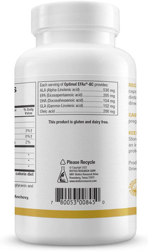 Biotics Research Optimal EFAs Proprietary Blend of Fish Flaxseed and Blackcurrant Seed Oils. Balance of Omega3 6 and 9 Fatty Acids. Supports Immune
