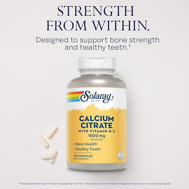 Solaray - Calcium Citrate with Vitamin D-3 Capsules, 1000mg, 180 Counts