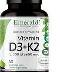 EMERALD LABS Vitamin D3+K2 Vitamin D and VitalDelta MK7 for Bone Health and Heart Support Vegetarian GlutenFree Clinical Potency 60 Vegetable Capsules