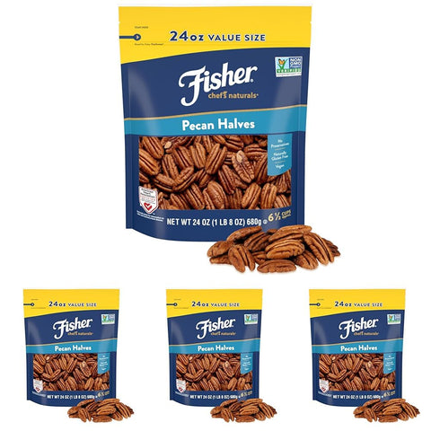 Fisher Chef's Naturals Pecan Halves 24 oz Resealable Bag, Unsalted Raw Nuts for Cooking, Baking & Snacking, Healthy Snacks for Adults, Vegan Protein, Keto Snack, Gluten Free Raw Pecans Halves