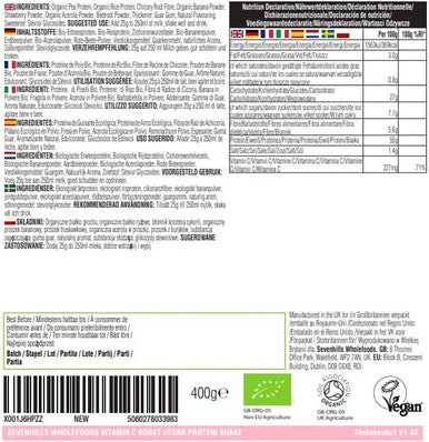 Sevenhills Wholefoods Vitamin C Boost Fruity Vegan Protein Shake Powder Blend 400g with Organic Pea & Rice Protein, Chicory Root Fibre, Banana, Acerola, Strawberry & Beetroot Powder