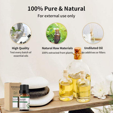 GREENSLEEVES Patchouli Essential Oil 10ml, 100% Pure Organic Patchouli Aromatherapy Diffuser Oils 10ml