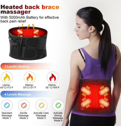 Cordless Heating Pad Back Massager Brace For Lower Back Pain Relief, Heated Back Brace Vibration Wrap With Rechargeable Battery, Warmer Lumbar Support Belt With Massage For Cramps (L)