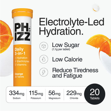 Phizz Electrolyte Multivitamin Rehydration Tablets 18 Vitamins & Minerals Energy Boost (Orange 60 Tablets)