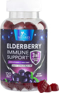Sambucus Elderberry Immune Gummies, Daily Elderberry Immune Support Vitamins With Vitamin C, Vitamin D3, Zinc, Immune Support Gummy Vitamin Supplement, Black Elderberry For Adults & Kid - 120 Gummies