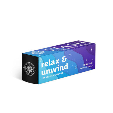 Stash Tea Relax and Unwind Tea Sampler - Assorted Specialty Tea Set Calming Herbal Teas to Support Relaxation 7 Flavors 35 Tea Bags