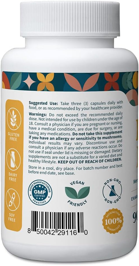 Pattern Wellness LionS Mane Mushroom Supplement Capsules For Cognitive & Focus Support Enhanced Absorption 90 Vegan Capsules