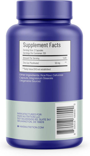 Zinc Picolinate 50Mg Vegan Capsules - Highly Absorbable (Chelated) Immune Support Supplement For Men And Women -120 Capules, 4 Month Supply