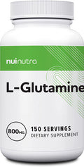 Nui Nutra L-Glutamine Supplement | 800mg Per Serving | 150 Capsules | Amino Acid to Promote Muscle Recovery | Supports Gut Health | BCAA Glutamine | for Men & Women