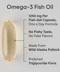 Sports Research Triple Strength Omega 3 Fish Oil Burpless Fish Oil Supplement w/EPA DHA Fatty Acids from Wild Alaskan Pollock Heart Brain Immune Support for Men Women 1250 mg 180 ct