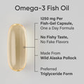 Sports Research Triple Strength Omega 3 Fish Oil Burpless Fish Oil Supplement w/EPA DHA Fatty Acids from Wild Alaskan Pollock Heart Brain Immune Support for Men Women 1250 mg 180 ct