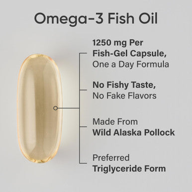Sports Research Triple Strength Omega 3 Fish Oil Burpless Fish Oil Supplement w/EPA DHA Fatty Acids from Wild Alaskan Pollock Heart Brain Immune Support for Men Women 1250 mg 180 ct