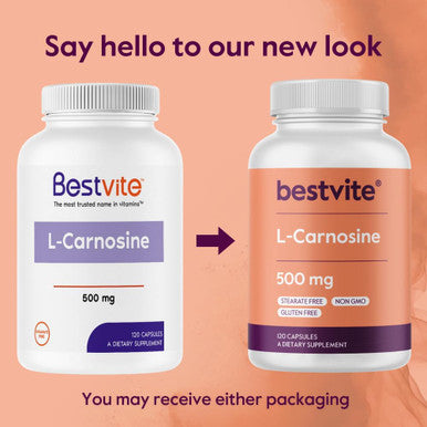 Bestvite L-Carnosine 500mg (120 Capsules) No Fillers - No Stearates - Non GMO - Gluten