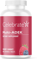 Celebrate Vitamins Multi Adek Chewables, Iron - Daily Bariatric Multivitamin, High Level Of Vitamins A, D, E, K & B12 For Duodenal Switch Surgery Patients - Berry Sorbert (60 Tablets)