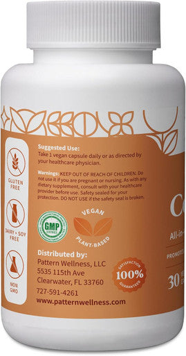 Pattern Wellness Zinc Complex Supplement - High Absorption Zinc Supplement With Vitamin C, Probiotics, And Other Plant-Based Ingredients - All-In-One Immune Support - 3Rd Party Lab - 30 Vegan Capsules