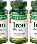 Nature'S Bounty Iron 65Mg, 325 Mg Ferrous Sulfate, Cellular Energy Support, Promotes Normal Red Blood Cell Production, 100 Tablets