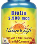 Nature's Life Biotin 2500mcg | Healthy Hair Skin Nail & Metabolism Support | Non-GMO | 200 Vegetable Capsules
