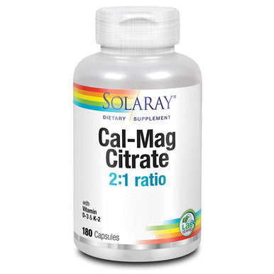 Solaray Calcium & Magnesium Citrate 2:1 Ratio w/Vitamin D3 & K2 | Healthy Bone, Muscle & Nerve Support, 180ct, 30 Serv.