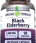 Amazing Nutrition Formulas Sambucus Black Elderberry Supplement | 3000 Mg Per Serving | 180 Veggie Capsules Supplement | Non-GMO | Gluten | Made in USA