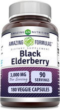 Amazing Nutrition Formulas Sambucus Black Elderberry Supplement | 3000 Mg Per Serving | 180 Veggie Capsules Supplement | Non-GMO | Gluten | Made in USA