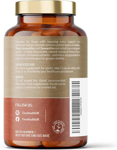 Micro-Encapsulated Formula - Lutein 30Mg - Meso-Zeaxanthin 10Mg - Zeaxanthin 6Mg - 100% Pure, Natural & Highly Bioavailable - 4 Month Supply - Uk Manufactured - Zero Additives - (120 Capsule Pouch)