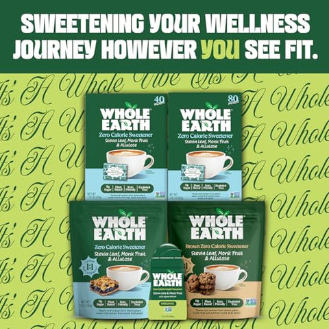Whole Earth Stevia, Monk Fruit & Allulose 40ct Packets, Zero Calorie Sugar Substitute, Keto-Friendly, Non-GMO, No Erythritol, Erythritol-Free, 40 Count, 12-Pack