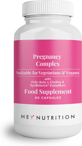 Hey Nutrition Pregnancy Complex Supplement - Suitable for Vegetarians & Vegans - Folic Acid L-Choline Iodine SynBalance EnjoyMum - Mum & Baby Support - UK Manufactured - Non-GMO - 60 Capsules