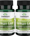 Swanson Full-Spectrum Ginkgo Leaf Brain Memory Support Nervous System Health 60 Milligrams 120 Capsules (2 Pack)