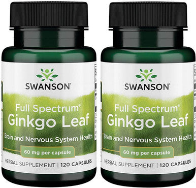 Swanson Full-Spectrum Ginkgo Leaf Brain Memory Support Nervous System Health 60 Milligrams 120 Capsules (2 Pack)
