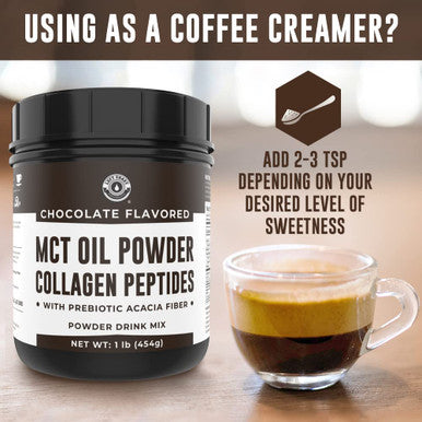 Left Coast Performance MCT Oil Powder with Acacia Fiber & Collagen Peptides Prebiotic Collagen Protein 9g MCTs from Coconuts Sugar Free Keto Coffee Creamer Grass Fed Chocolate Non-GMO Gluten Free 16 oz