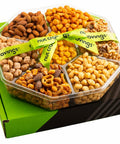 NUT CRAVINGS - Purim Mishloach Manot Mixed Nuts Gift Basket + Green Ribbon (7 Assortments, 1 LB) Ramadan Gifts Treats for Adults, Food Arrangement, Healthy Snack Care Package, Kosher