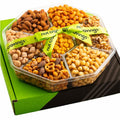 NUT CRAVINGS - Purim Mishloach Manot Mixed Nuts Gift Basket + Green Ribbon (7 Assortments, 1 LB) Ramadan Gifts Treats for Adults, Food Arrangement, Healthy Snack Care Package, Kosher