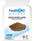 Desiccated Beef Liver 750mg 120 Capsules (V) (not Tablets) Purest- No additives. Non-defatted Natural Source of readily absorbable Vitamins and Minerals. Made in The UK by Health4All