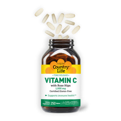 Country Life Time Release Vitamin C With Rose Hips Supports Immune Health 1 000Mg 250 Tablets Certified Gluten Free Certified Vegan